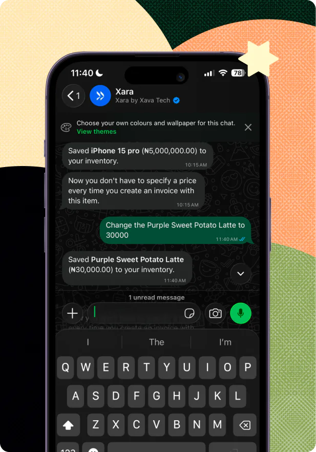 A WhatsApp conversation updating the same product and its price